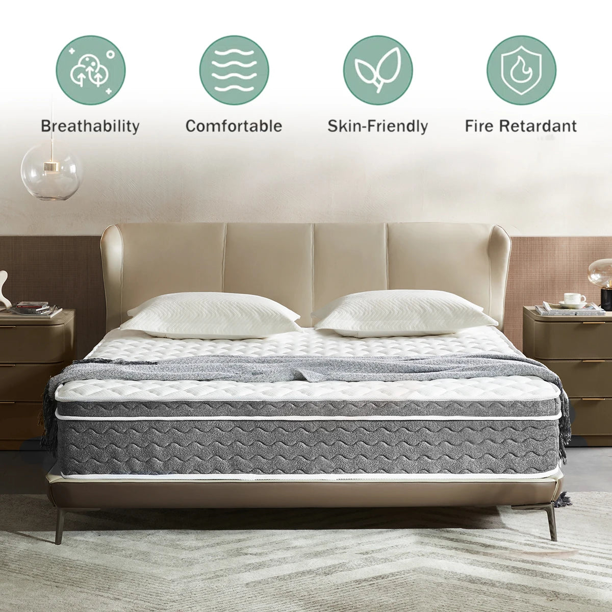 10/12/14 Inch Queen Size Mattress Hybrid Mattress,Fiberglass Free,
Medium Feel,Motion Isolation,Certified Safe,Mattress in A Box