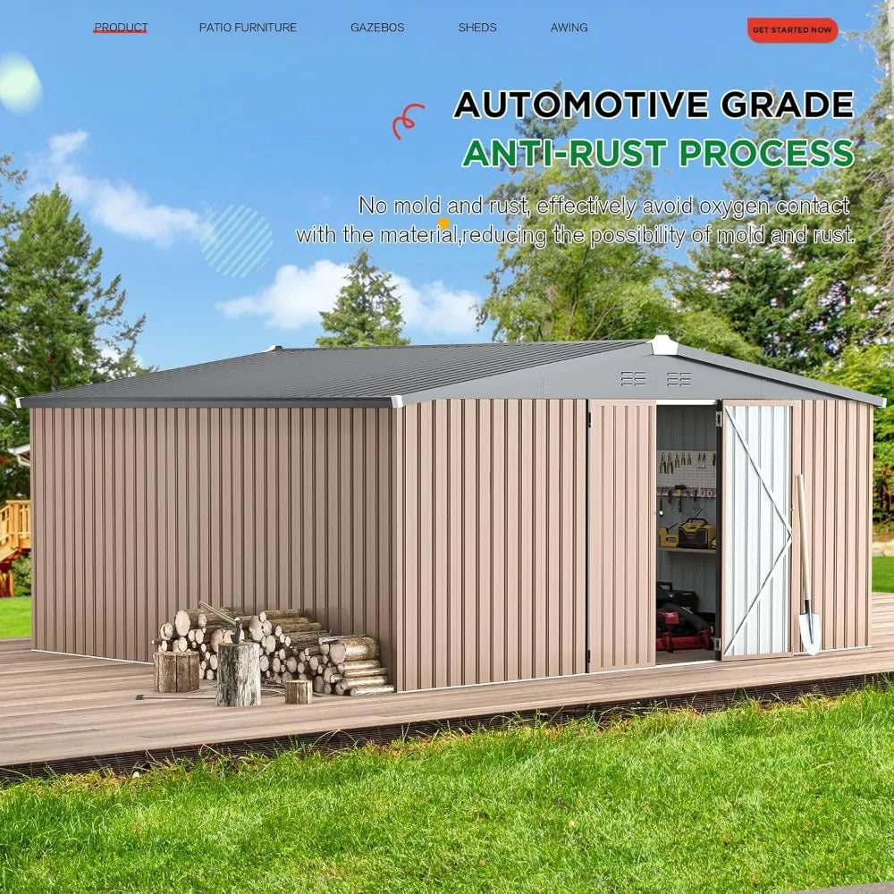 14 'x 12' Shed Outdoor Metal Storage, Large Steel Courtyard Shed,
Garden, Backyard, Terrace, Outdoor Tool Storage, Gray