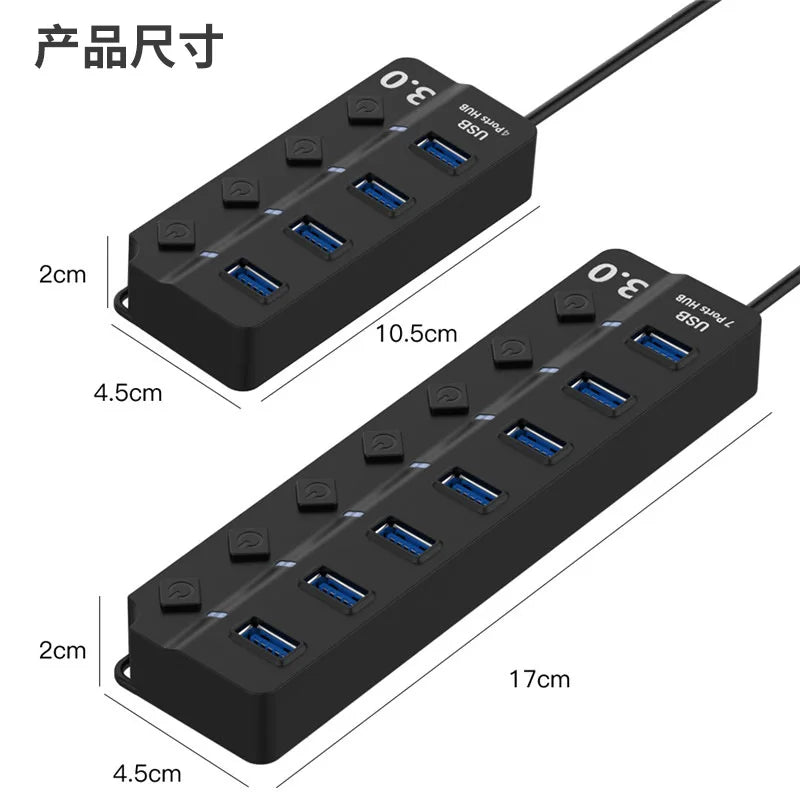 USB Hub 3.0 2.0 Multi USB High Speed Splitter Adapter
4/7 Port Multiple Expander With Switch For PC Computer Accessories