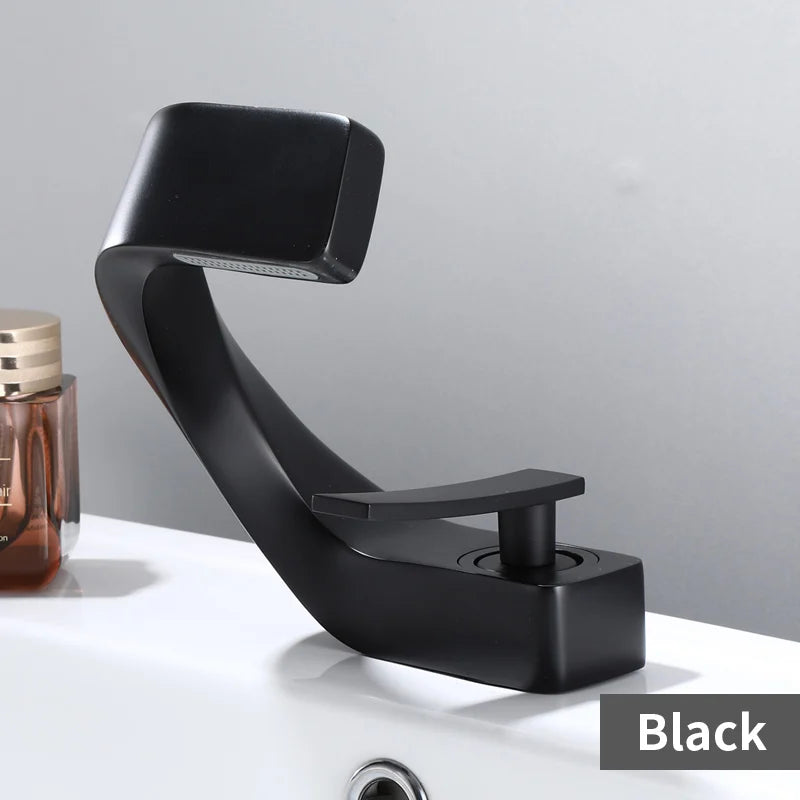 Bathroom Deck Mounted Basin Faucet Black Sink Tap Single Hole Water Tap Hot and Cold mixer faucet