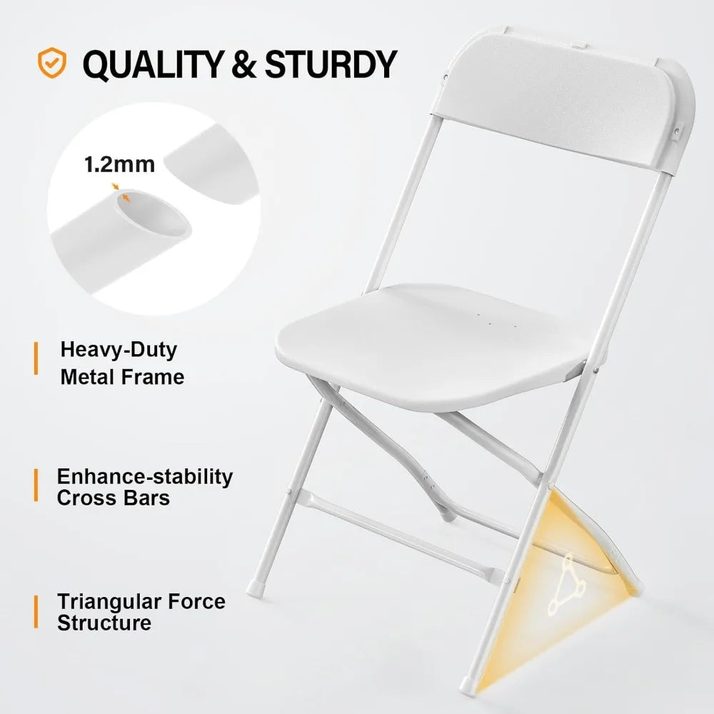 10 Pack White Plastic Folding Chair,
Indoor Outdoor Portable Stackable Commercial Seat Steel Frame 350lb. Capacity