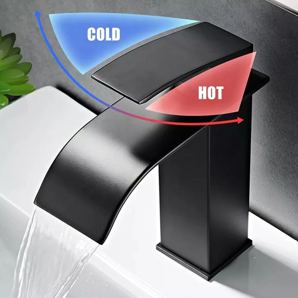 Black Waterfall Bathroom Faucet Basin Vanity Vessel Sinks Mixer Tap Cold And Hot Water