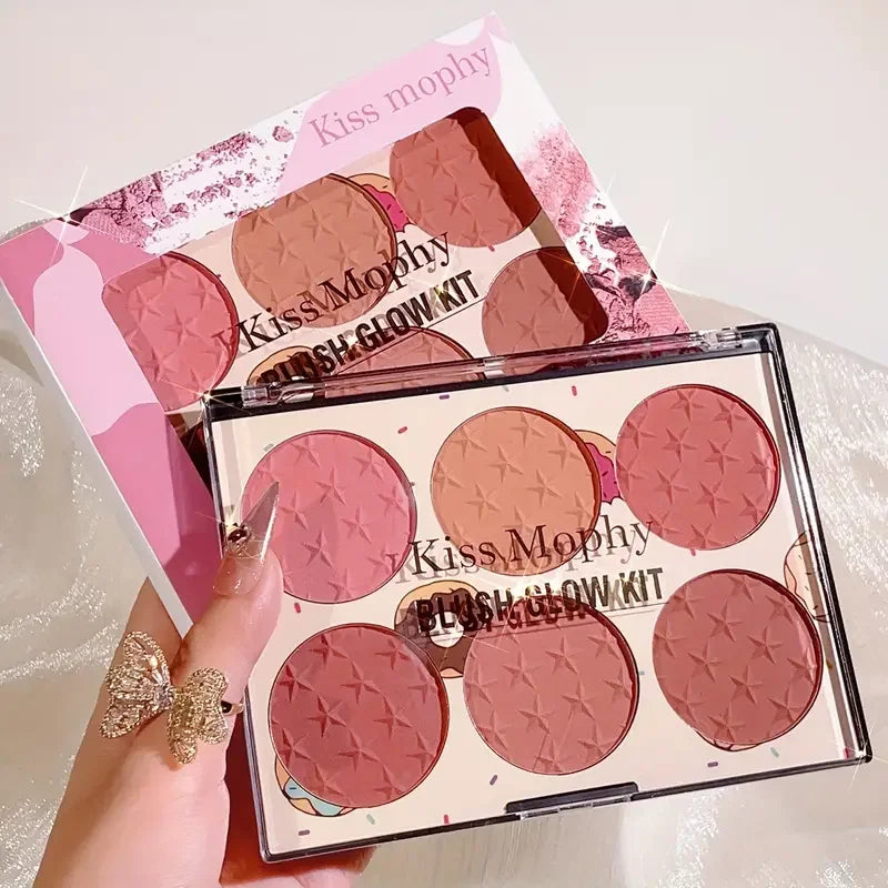6-color blush palette, matte, waterproof, natural, long-lasting,
high-pigment brightening cute star print blush