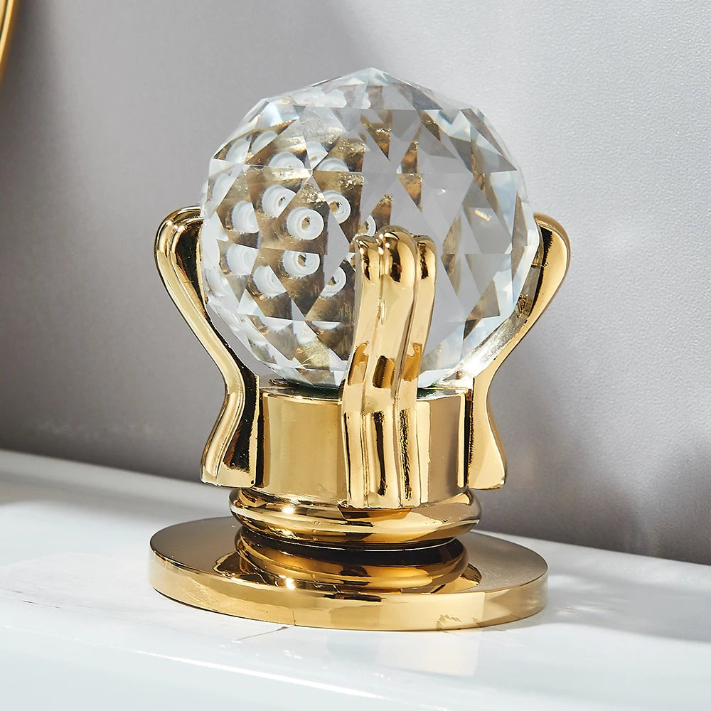 Gold Waterfall Bathroom Faucet Crane Crystal Handle