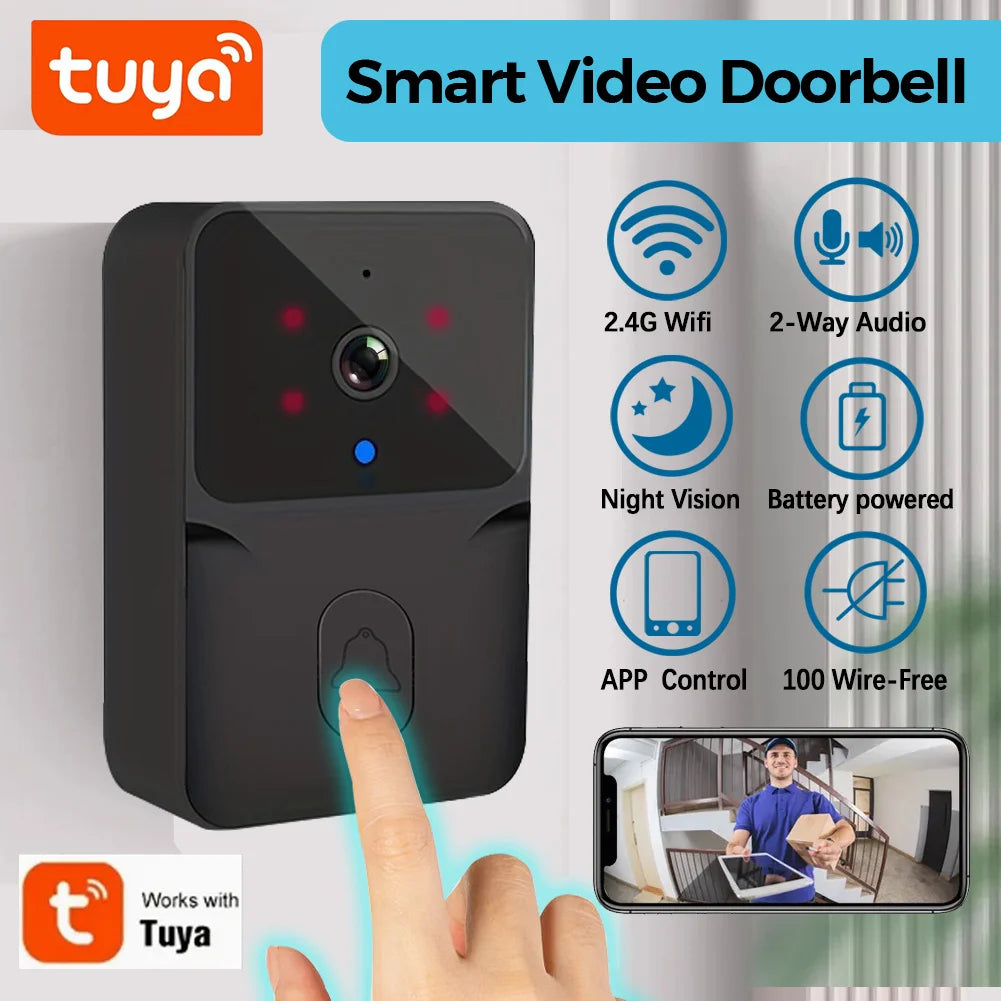 Wireless smart video doorbell, 2.4G WiFi home security camera,
2-way audio, night vision, battery, secure home monitoring