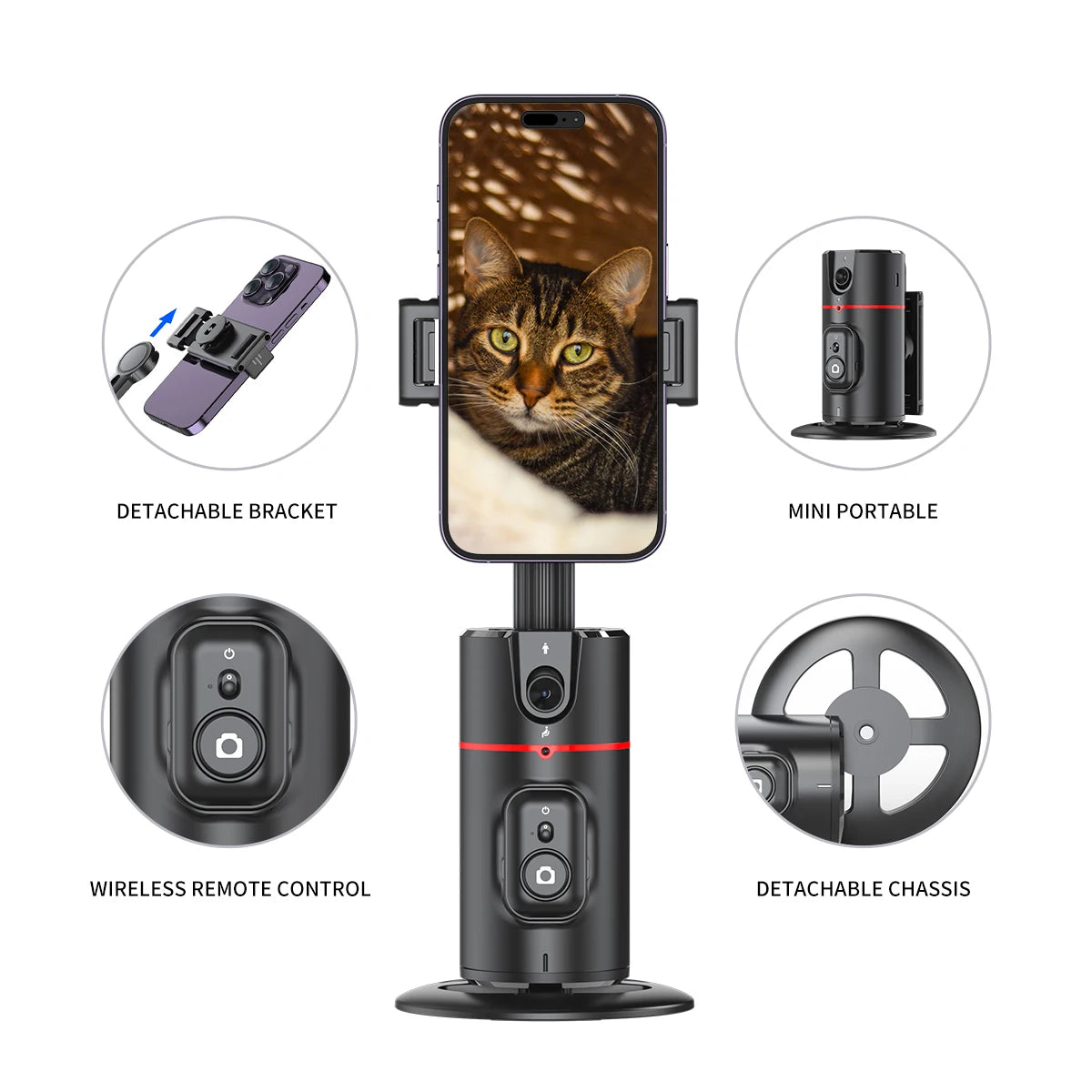 Selfieshow P02 Gimbal 360 Rotation AI Automatic Tracking Shooting Stabilizer
Detachable Phone Clip Mini Selfie Stick PhoneHolder