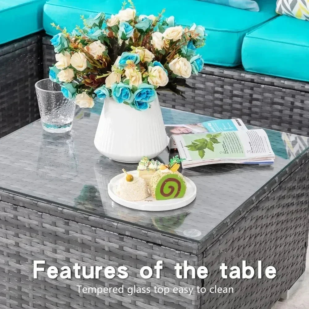 Outdoor Sofa Set of Rattan Wicker Sectional Patio Furniture Small Patio Sofa with Wicker Table