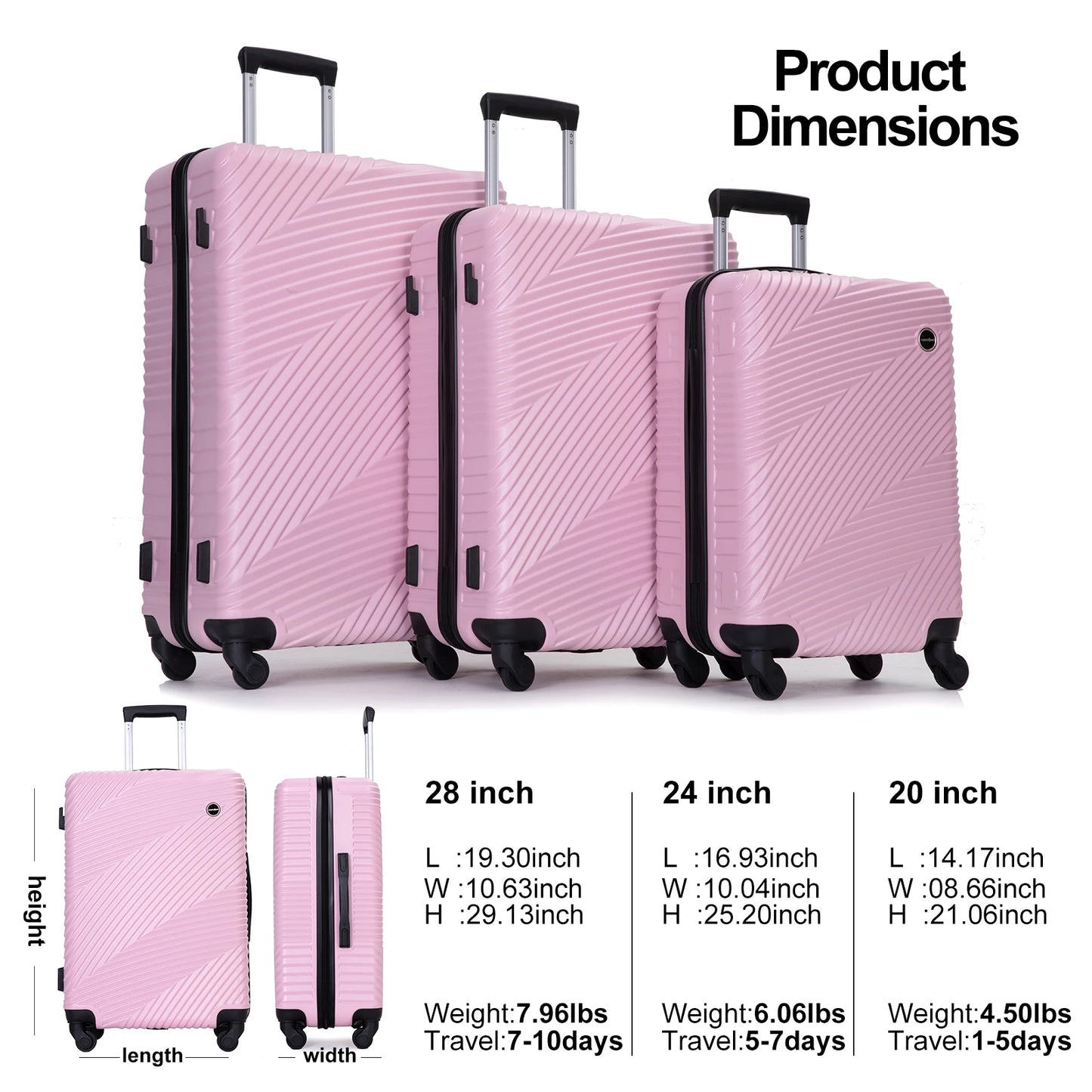 Hardshell Luggage Set,3 Piece Hardside Suitcases with Spinner Wheel
Lightweight Carry-on luggage 20" 24" 28"