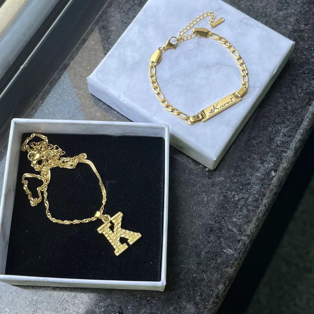 Custom Name Bracelet With Initial Letter Pendant
Personalized Engraved Baby Name Bangles For Children