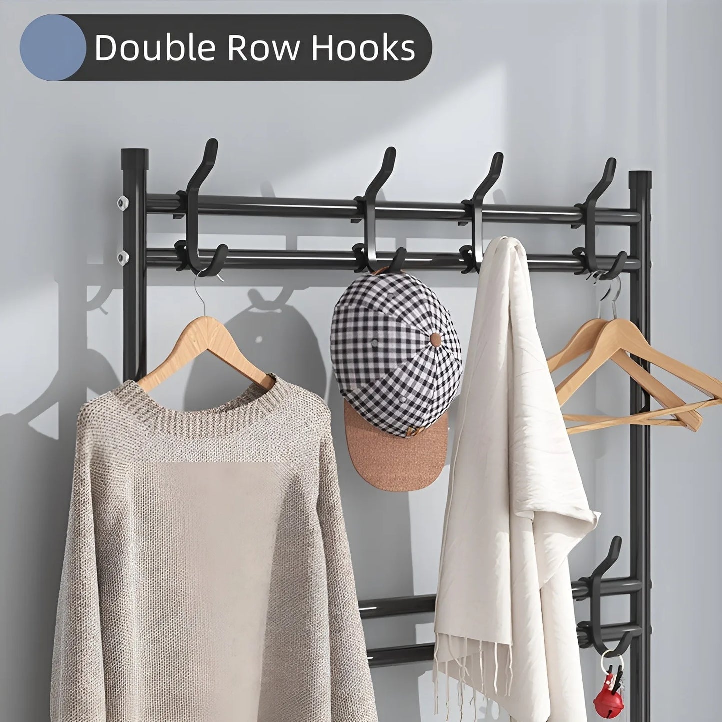 Shoe Rack Coat Rack Strand Simple Metal Storage Rack with Hooks