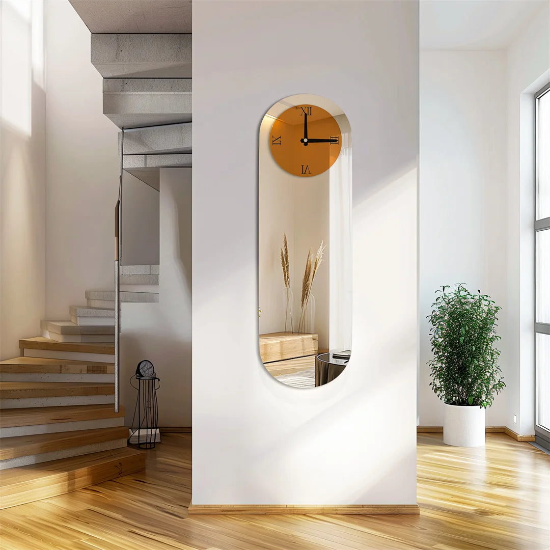 Long Oblong Wall Clock with Silver Mirror
Modern Decorative Clock Roman Numerals for Living Room Bedroom