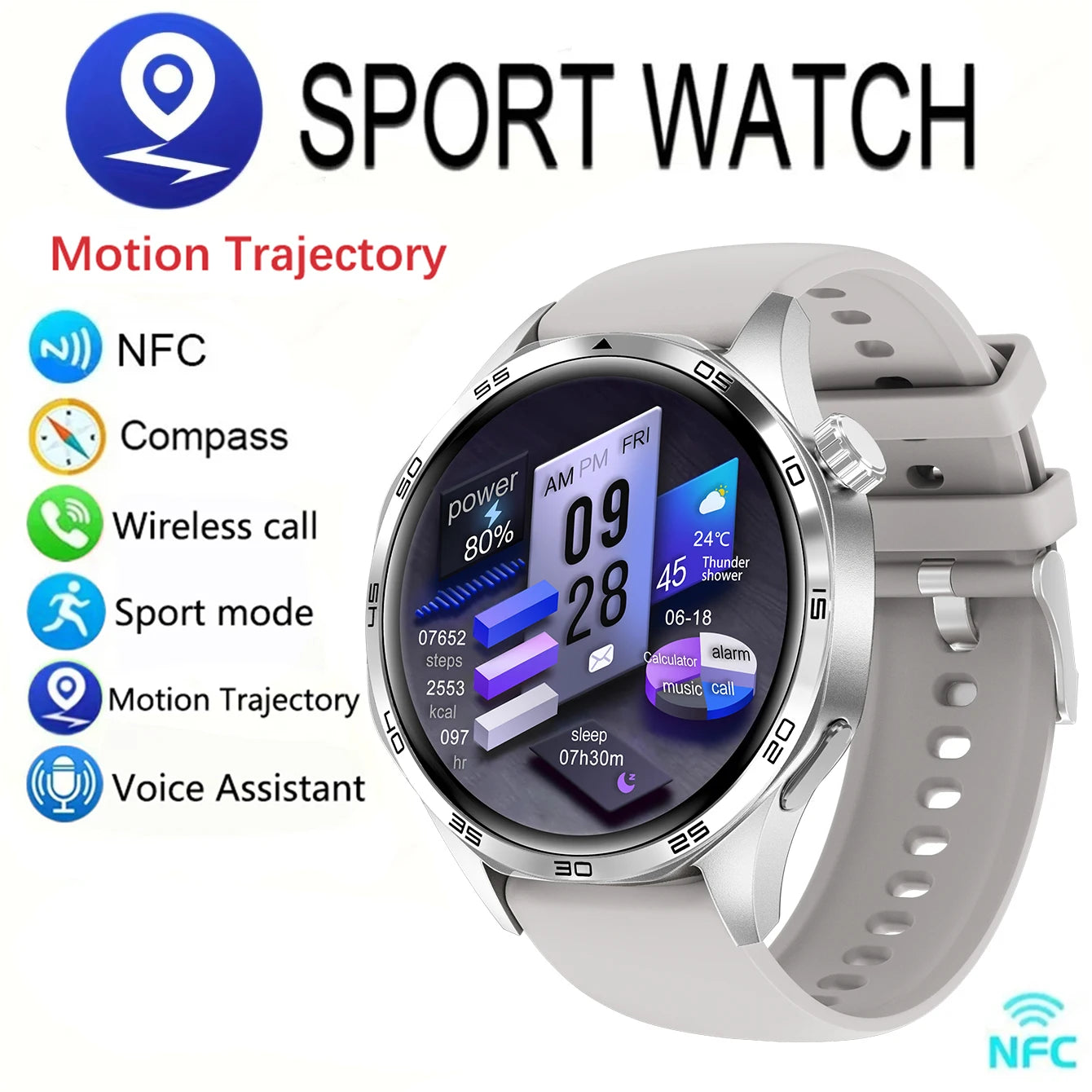 New Men's Smart 5.0 Bluetooth GPS Function, Heart Rate Health Monitoring
1.53-inch Smart Watch, Activity, Ste[, & Distance Tracker