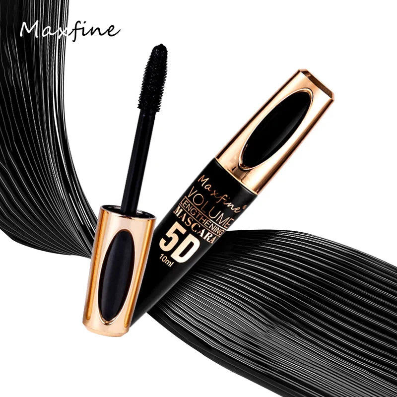 MAXFINE 5D Silk Fiber Eyelash Mascara, the Black Amount and Length of Mascara Are Strong and Lasting, Waterproof and Non-caking