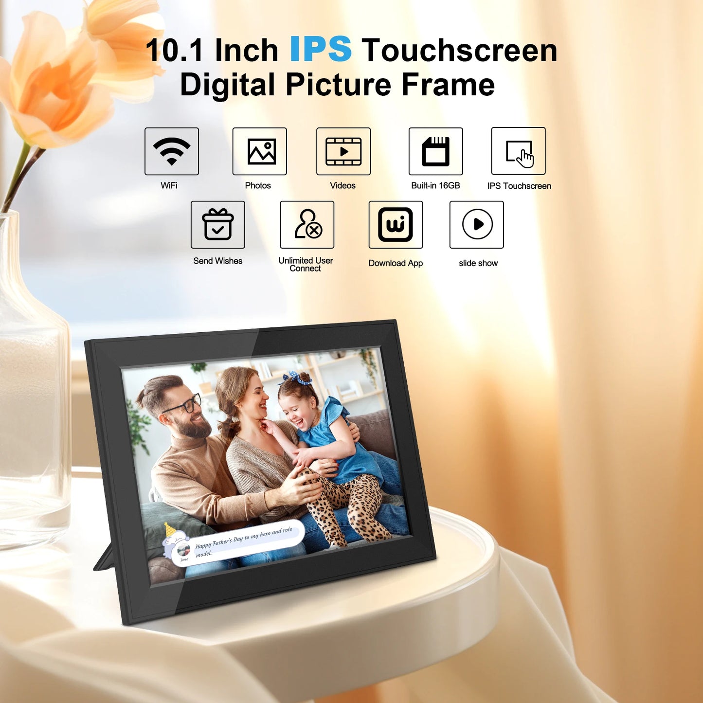 Digital Picture Frame 10.1 Inch WiFi Large Storage1280 x 800 HD IPS Touch Screen Auto-Rotate