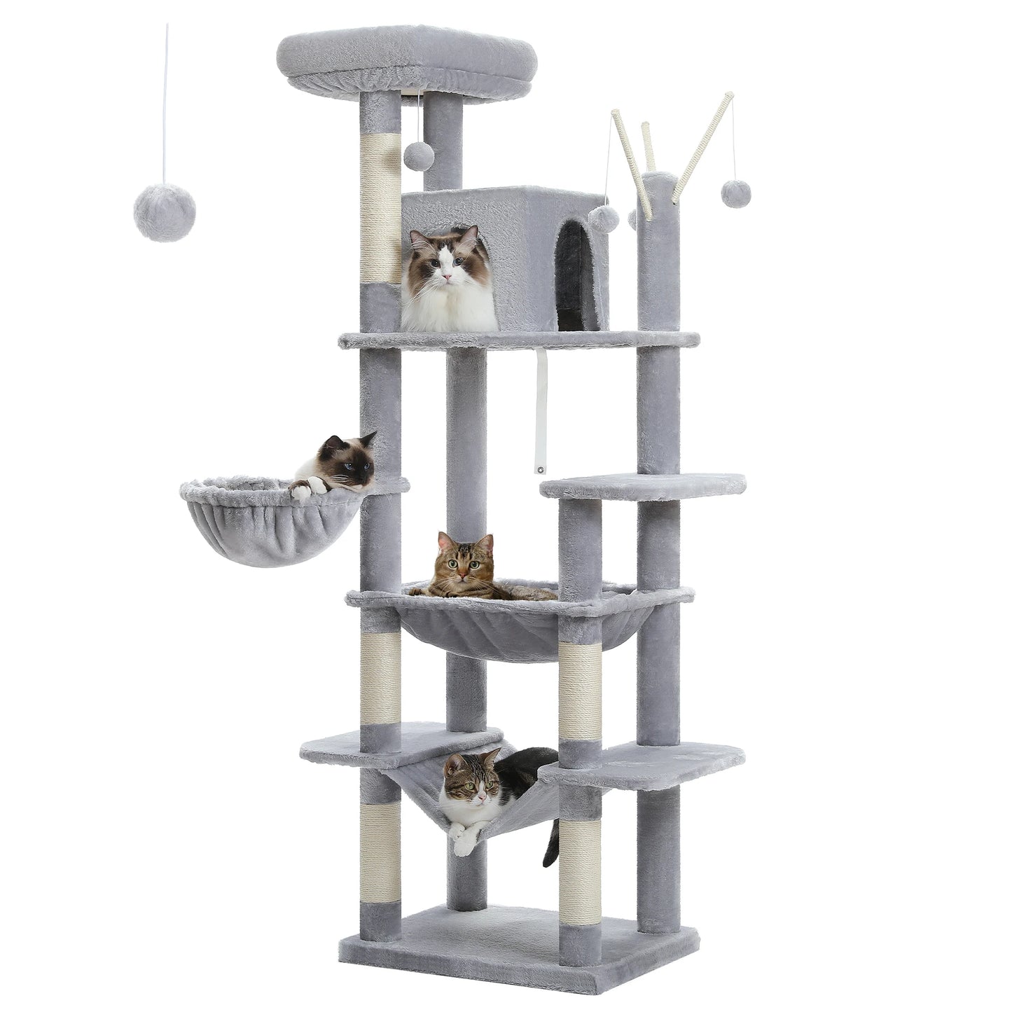 Large Cat Tree Tall Cat Tower for Indoor Cats
Multi-Level Plush Cat Condo with Scratching Posts Scratching Boards Perches Caves