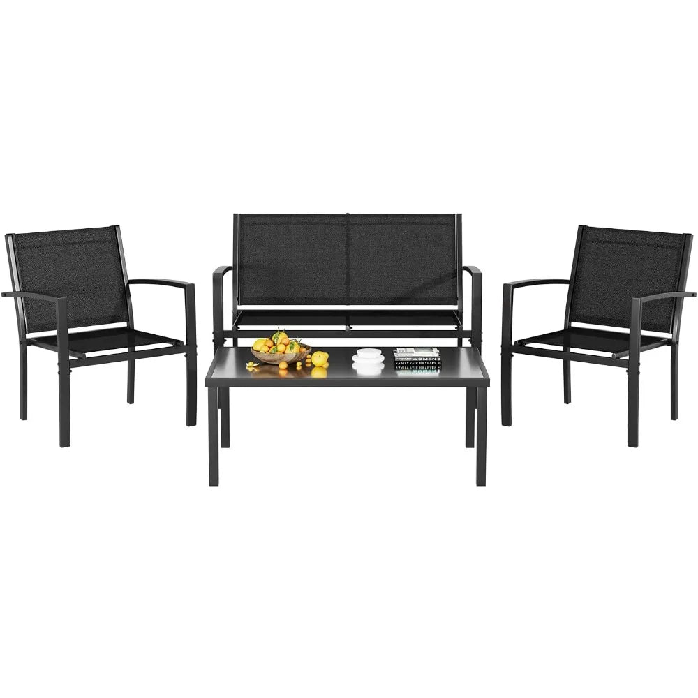 4 Pieces Patio Furniture Set, Outdoo, Black
