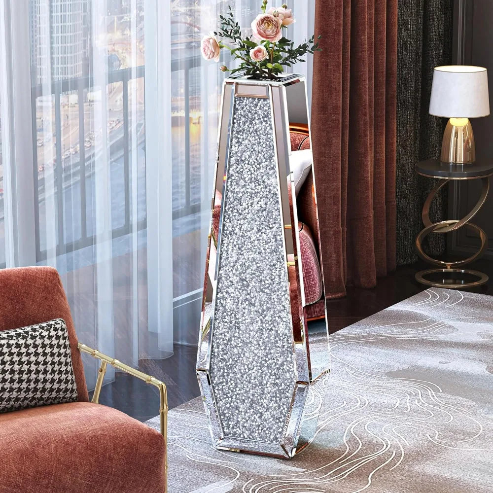 27" Tall Floor Crystal Vase Crushed Diamond