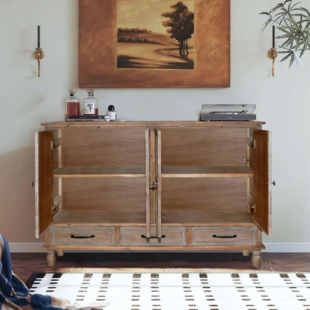 Accent Cabinet with 4 Doors & 3 Drawers,
Hollow Carved Storage Sideboard, Wood Buffet Cabinet for Living Room, Dining Room