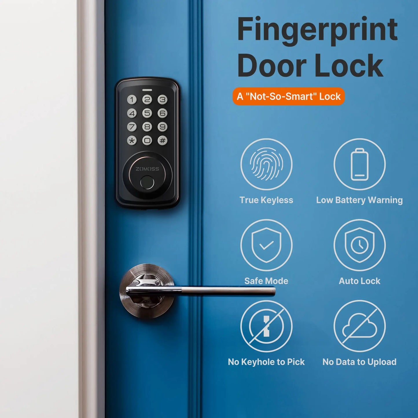 Fingerprint Keyless Entry Door Lock Deadbolt
Two Back-up Keys, 20 Touch Locking And 20 User Codes, No handle