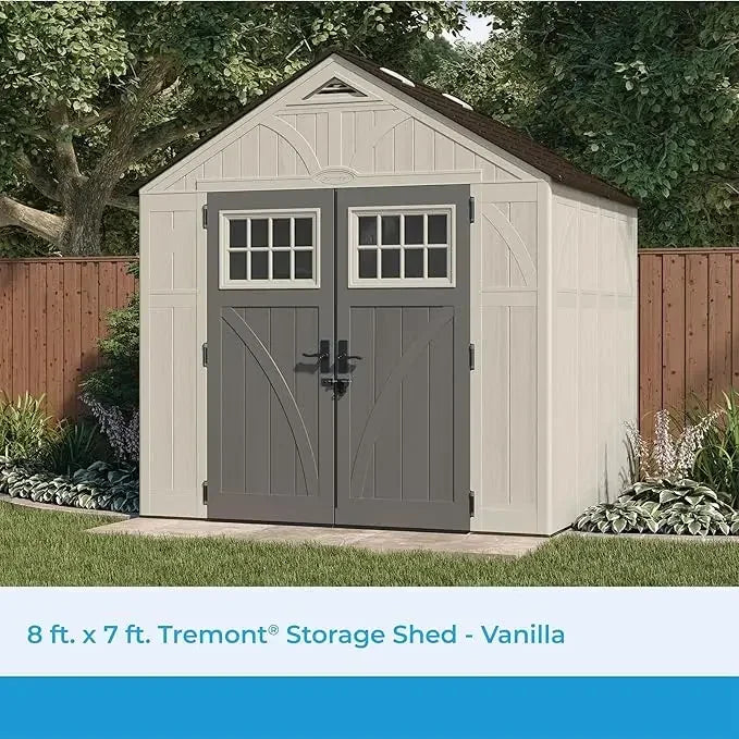 Heavy-Duty Resin Storage Shed with Reinforced Floor,
Skylights for Natural Light, Lockable Double Doors, Cream