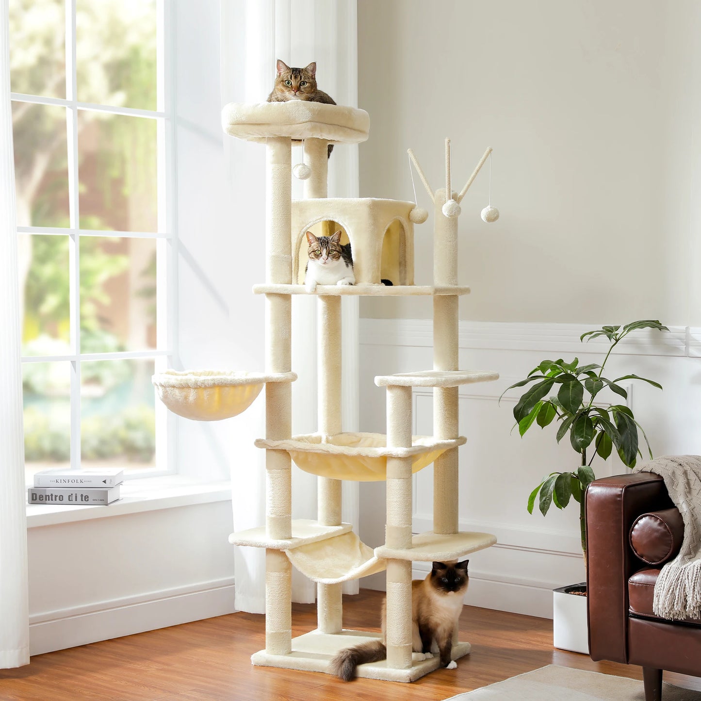 Large Multi-Level Cat Tree Tower with Scratching Posts,
cozy Hammock, Condo House, Tall Cat Scratcher for Indoor, Pet Toys