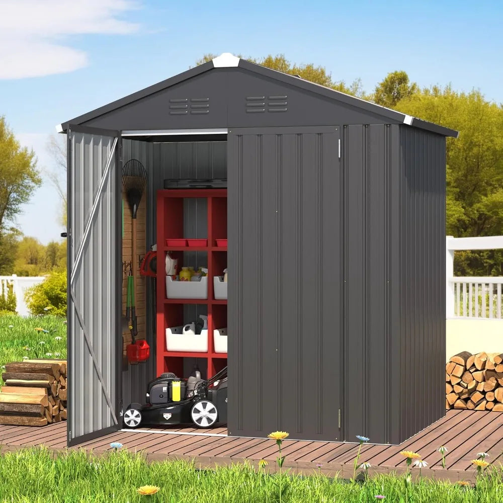 6' X 4' Storage Shed, Dark Grey Metal Shed,
Utility and Tool Garden Shed with Lockable Doors