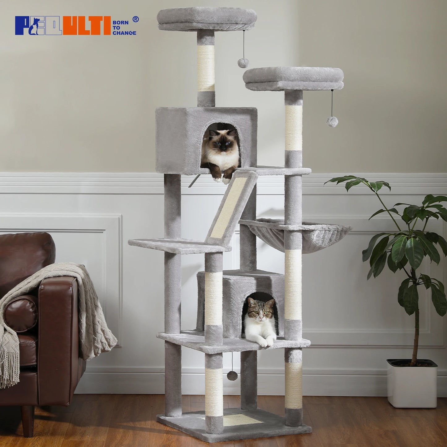 Large Cat Tree Tall Cat Tower for Indoor Cats
Multi-Level Plush Cat Condo with Scratching Posts Scratching Boards Perches Caves