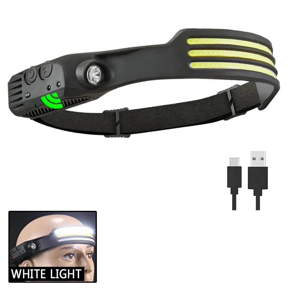 Powerful COB Induction Headlamp 5 Lighting Modes Head Flashlight Built-in Battery USB Charging Outdoor Camping Fishing Headlight