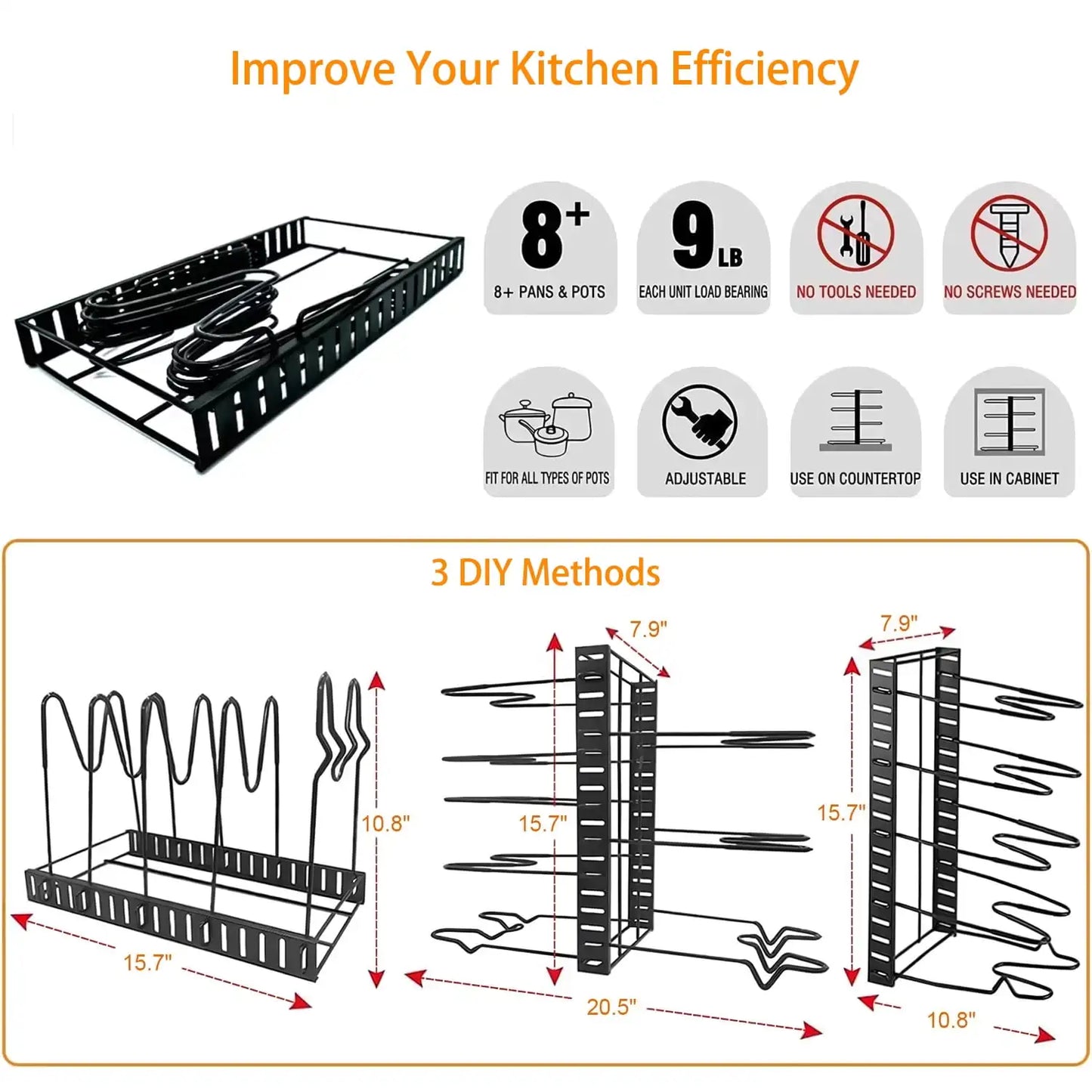 Pot Organizer Rack 8 Tiers Pots and Pans Organizer
Pot Lid Organizer for Kitchen Cabinet Cookware Organizers and Storage
