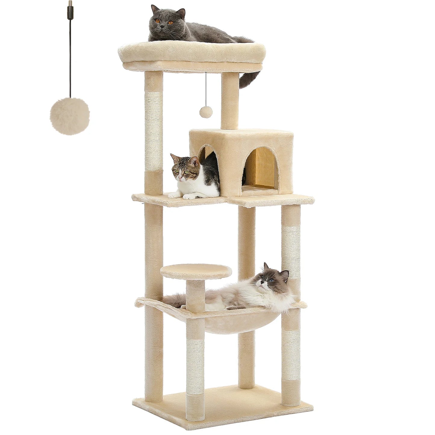 Cat Tree for Indoor Cats 5-Level Cat Tower for Large Cats
with Large Hammock Sisal Covered Scratching Posts Cozy Condo Top Perch