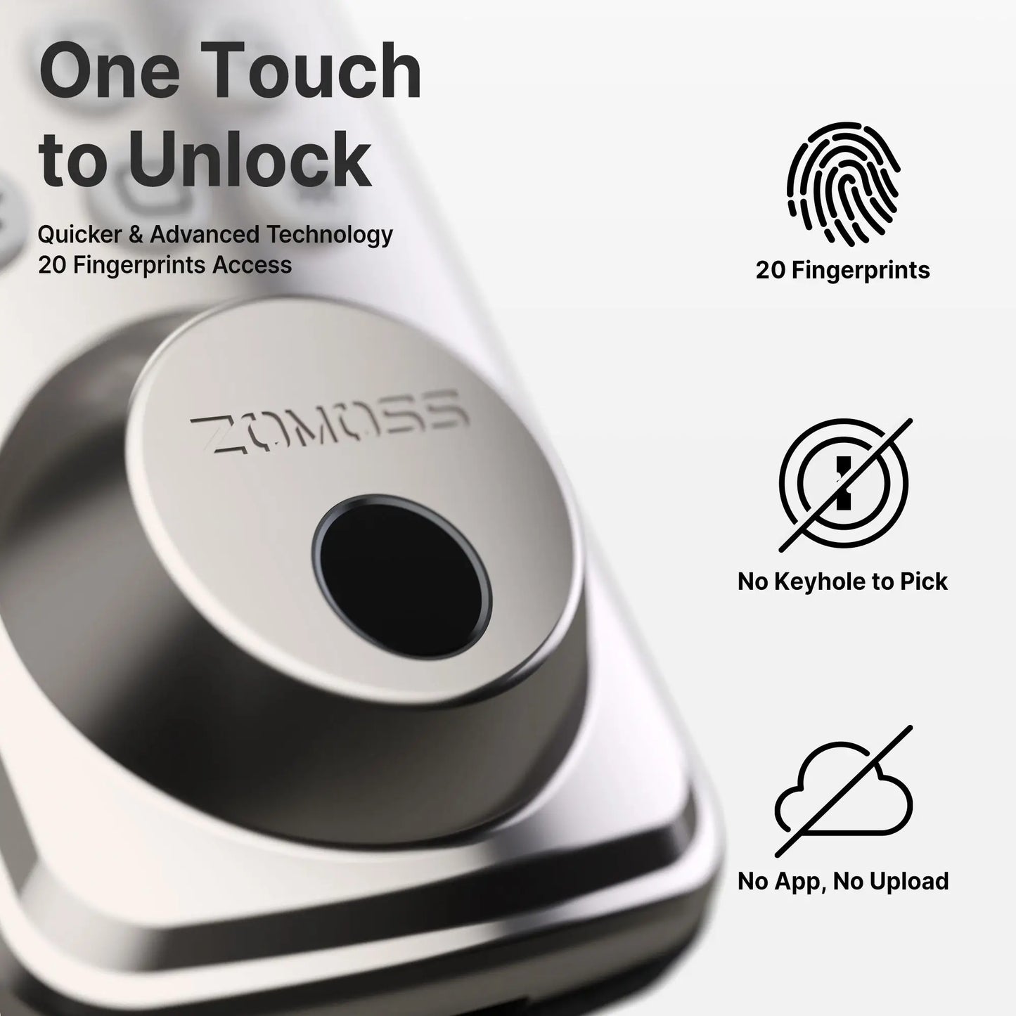 Fingerprint Keyless Entry Door Lock Deadbolt
Two Back-up Keys, 20 Touch Locking And 20 User Codes, No handle