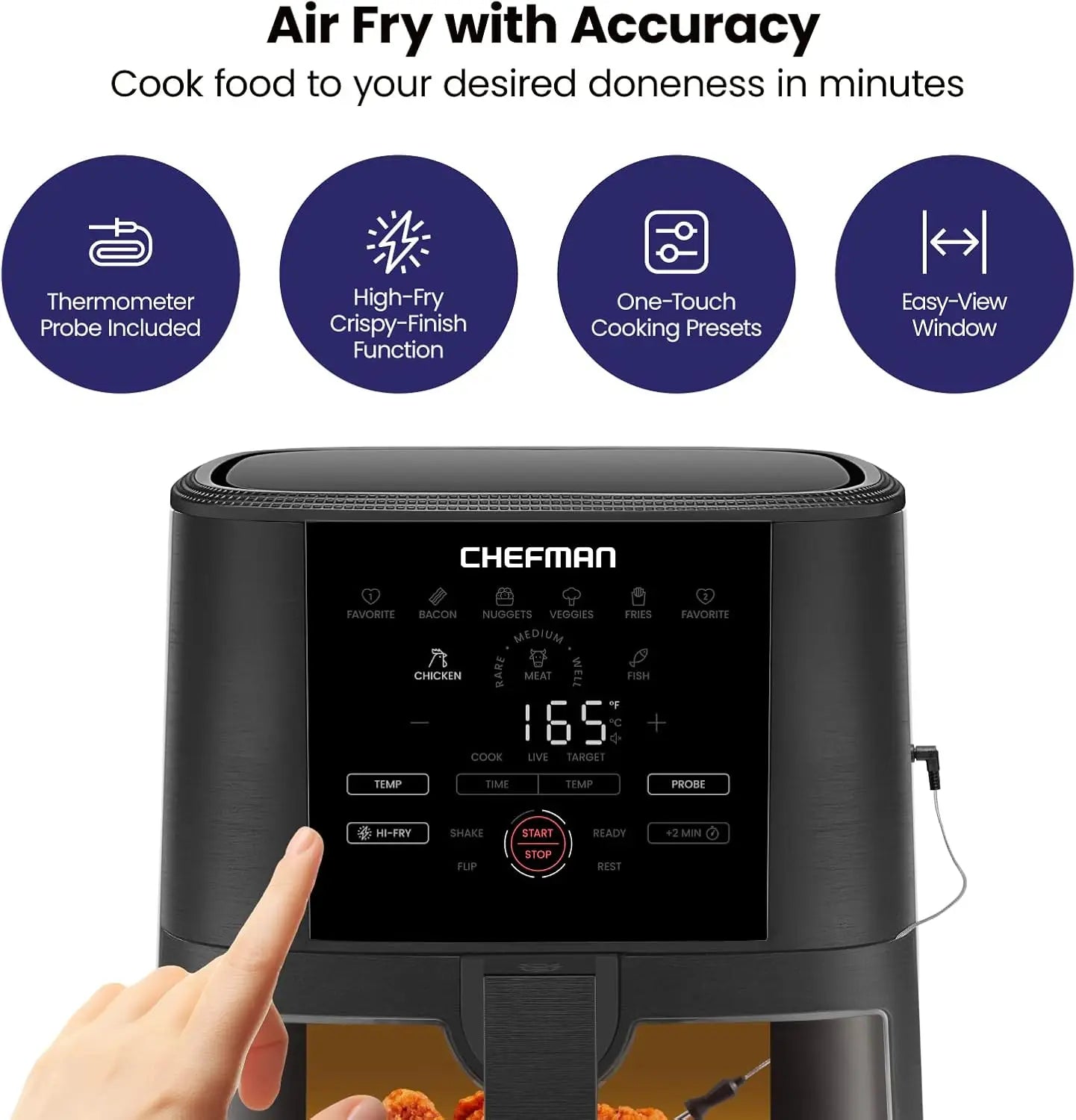 5-Quart Digital Air Fryer, 8 Customizable Cooking Presets, Large Easy-View Window,