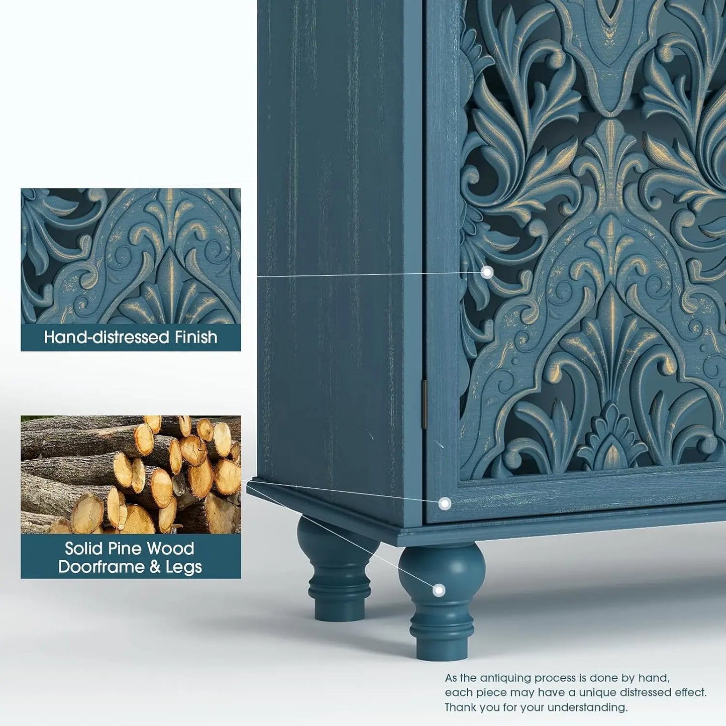 Accent Cabinet with 2 Doors,47" Tall Narrow Cabinet with Solid Wood Legs
,Decorative Cabinet with Shelves for Living Room