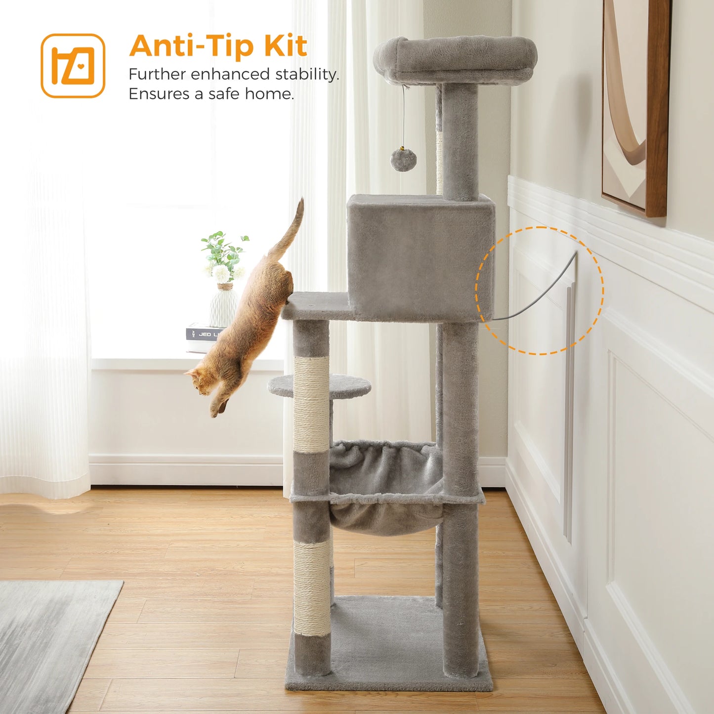 Cat Tree for Indoor Cats 5-Level Cat Tower for Large Cats
with Large Hammock Sisal Covered Scratching Posts Cozy Condo Top Perch