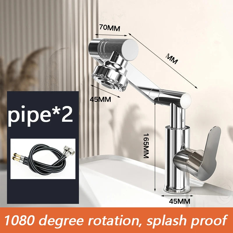 1080° Swivel Bathroom Sink Faucet Basin Faucet Mixer Deck
Mounted Splash Proof Water Tap Shower Head Aerators Tapware PIPE x 2