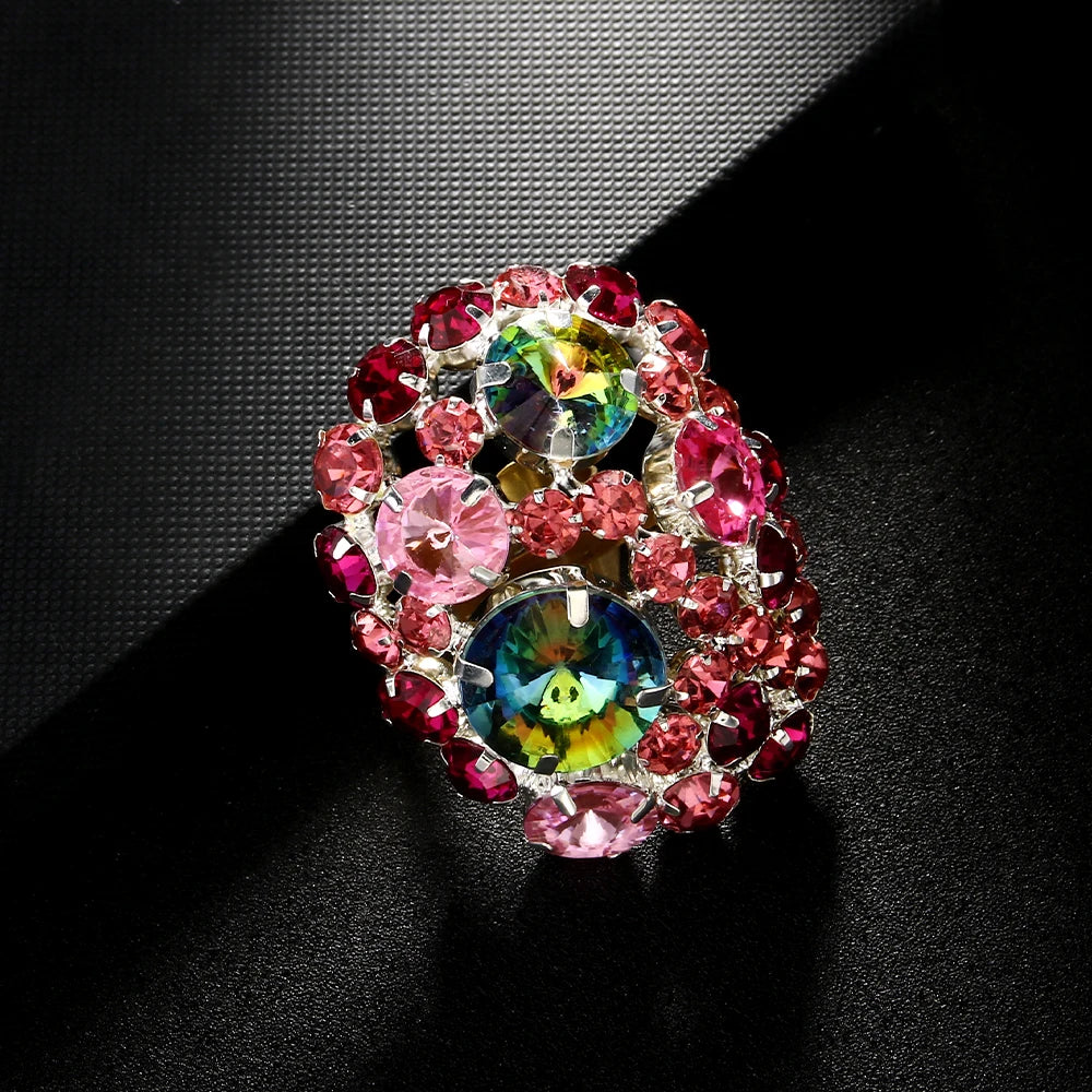 Colorful Crystal Round Rings