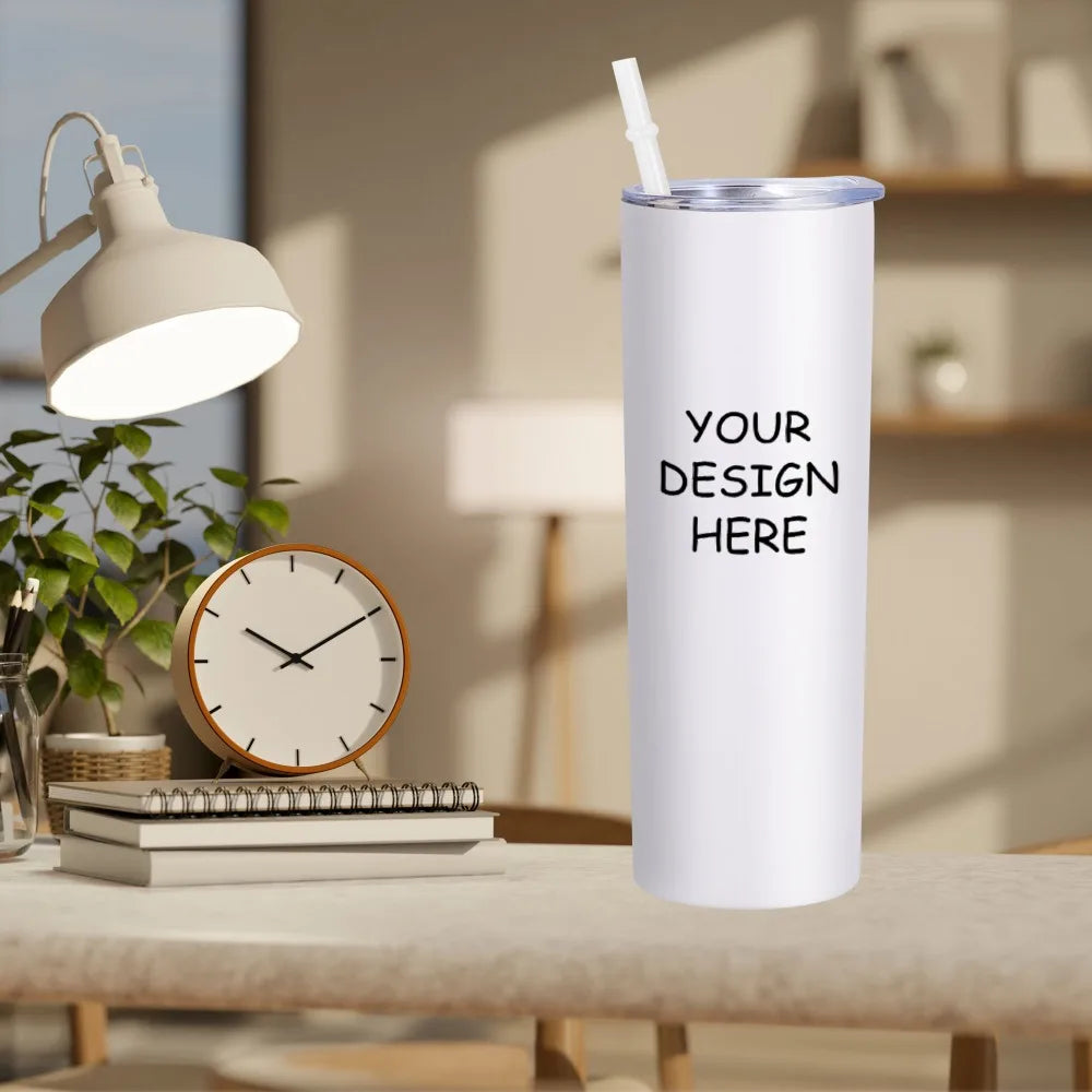 Custom Text Photo Tumbler with Lid and Straw