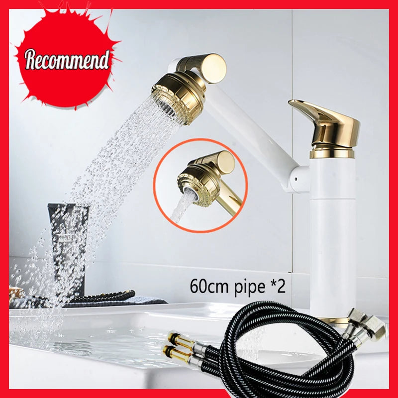 1080° Swivel Bathroom Sink Faucet Basin Faucet Mixer Deck
Mounted Splash Proof Water Tap Shower Head Aerators Tapware PIPE x 2