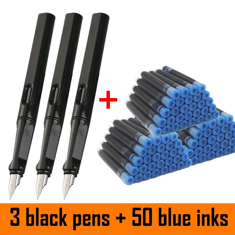 53Pcs Fountain Pen Replaceable Ink Set Black/Blue/Red ink 0.3 Writing Supplies