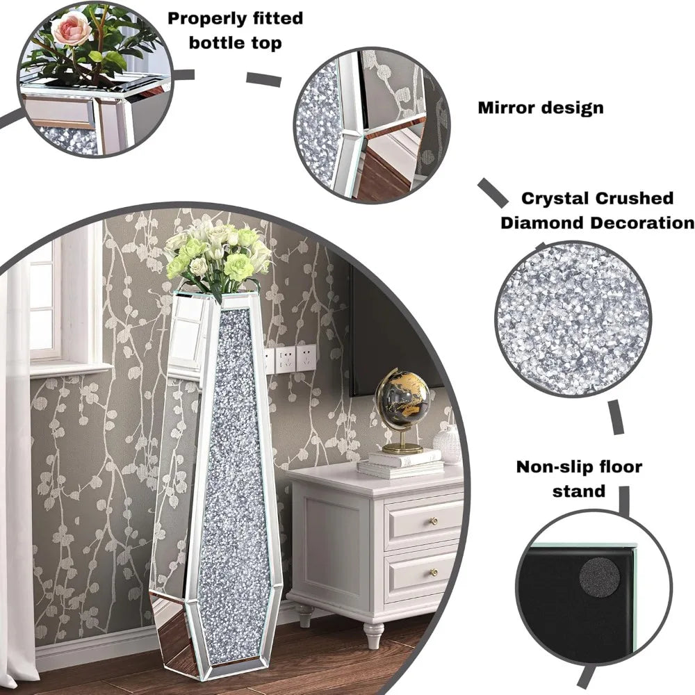 27" Tall Floor Crystal Vase Crushed Diamond