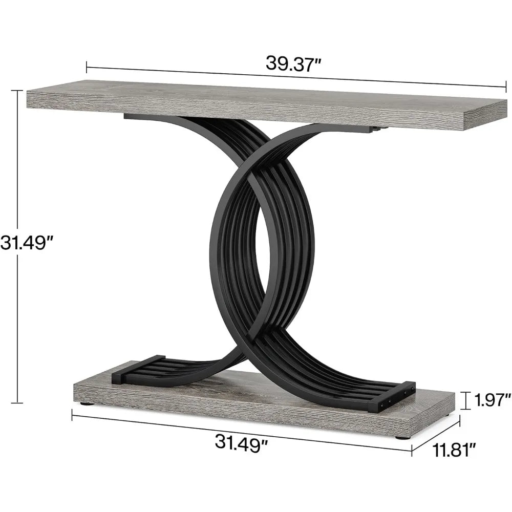 Industrial Entryway Table, 39-Inch Vintage Console Table
Accent Table with Geometric Metal Legs, Wood Sofa Table, Living Room