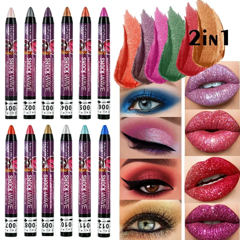 2 In 1 Eyeshadow Lipstick Stick Pencil
Waterproof Glitter Matte Eye Shadow Makeup Pigment Eyeshadow Pen