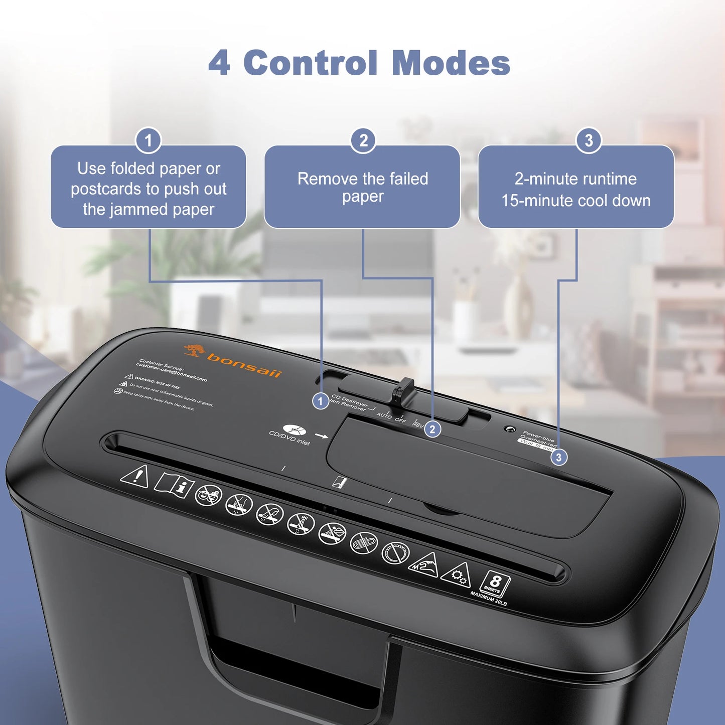 Manual Reversal 8-Sheet Strip Cut Shredder for Home Use,
CD/Credit Card Shredder Machine with 3.4 Gallons