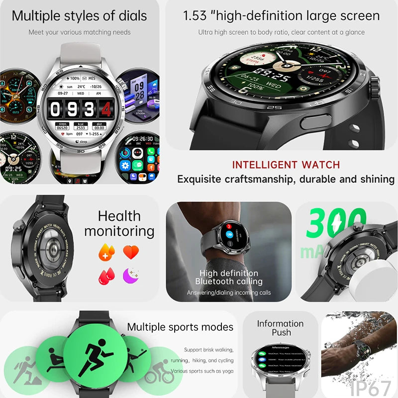 New Men's Smart 5.0 Bluetooth GPS Function, Heart Rate Health Monitoring
1.53-inch Smart Watch, Activity, Ste[, & Distance Tracker