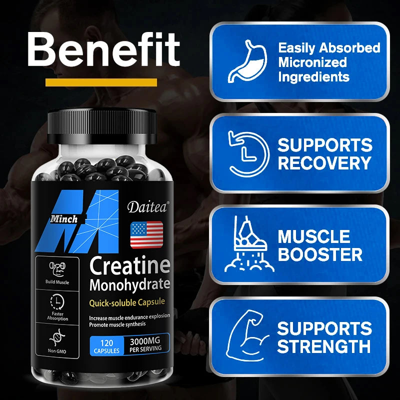 Creatine Monohydrate 3000 Mg, Easy To Absorb
Supports Strength, Muscle, Helps Replenish Muscle ATP Levels, 120 Capsules