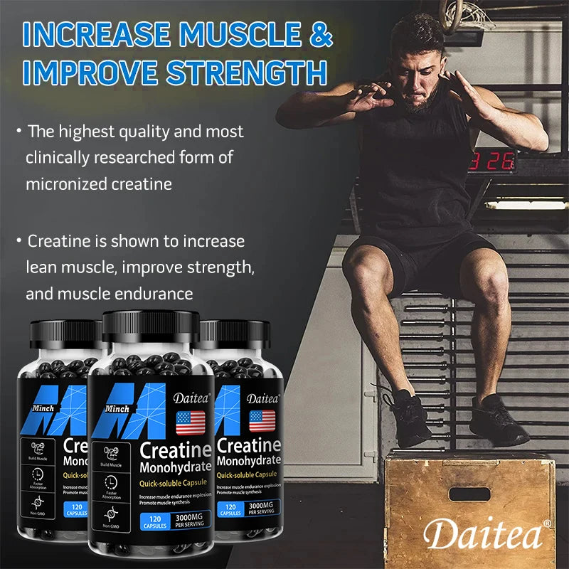 Creatine Monohydrate 3000 Mg, Easy To Absorb
Supports Strength, Muscle, Helps Replenish Muscle ATP Levels, 120 Capsules