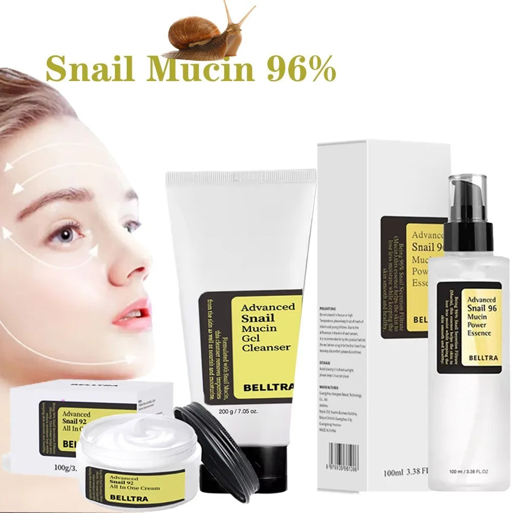 Snail mucin 96% Korean Skin Care Facial Essence Fading Fine Lines
Essence Firming Facial Snail Brightening Anti-Aging Set