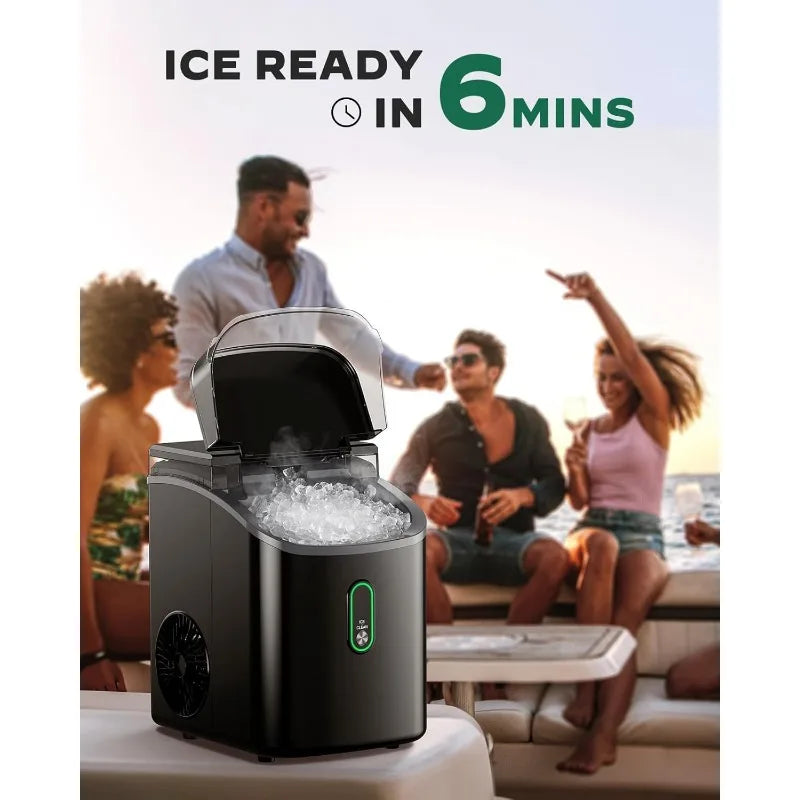 Ice Maker Countertop, Pebble Ice MakerOne-Click Operation with Self-Cleaning