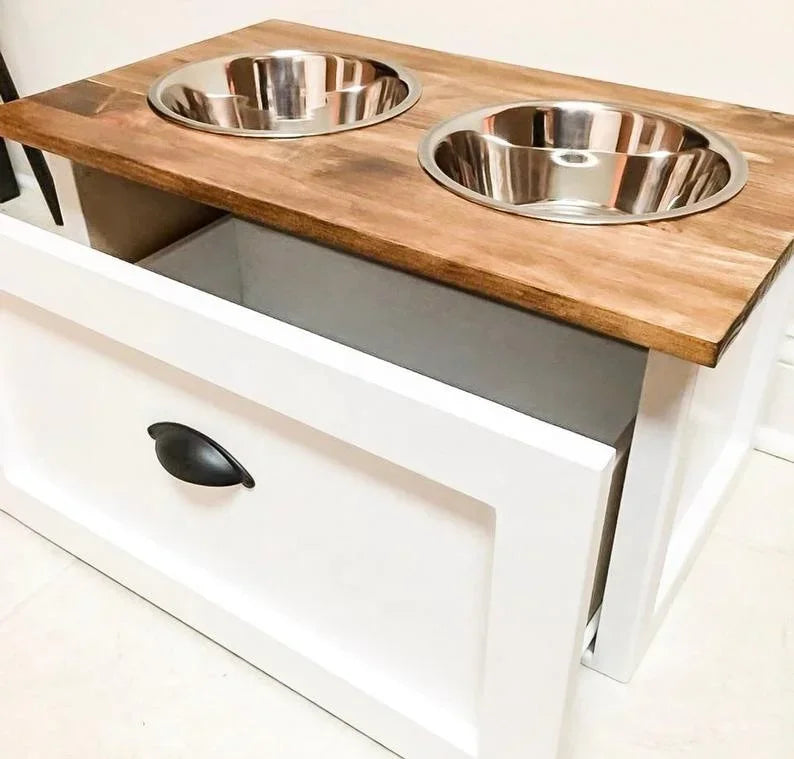 2 Bowl Dog Feeding Station With Drawer -
Raised Dog Bowl Pet Bowls & Feeders Automatic Feeders