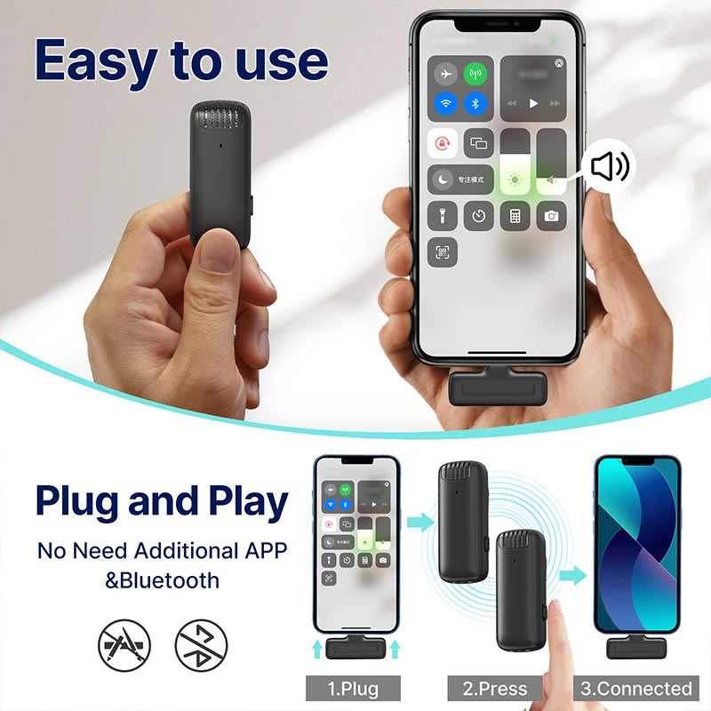 J12 Professional Wireless Lavalier Microphone For iPhone Android PC
Live Broadcast Gaming Audio Video Recording Mini Mic